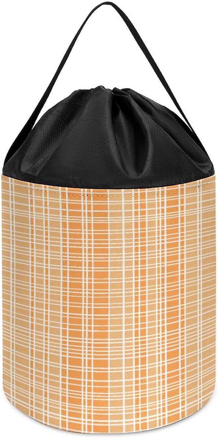 Orange And White Plaid Storage Bag Large Reusable,Storage Box with Handle Drawstringm, Toy Storage Organizer Travel Case for Building Toys for Puzzles, Building Blocks, Board Game, Stationery, Books