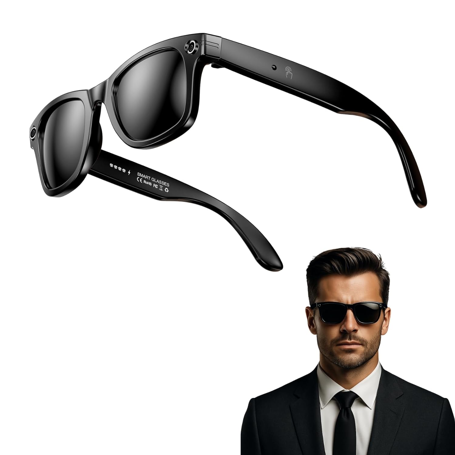 Smart AI Glasses 8MP Camera with EIS Free AI Recognition Real-Time Translation Dual-Mic Noise Canceling Bluetooth 5 3