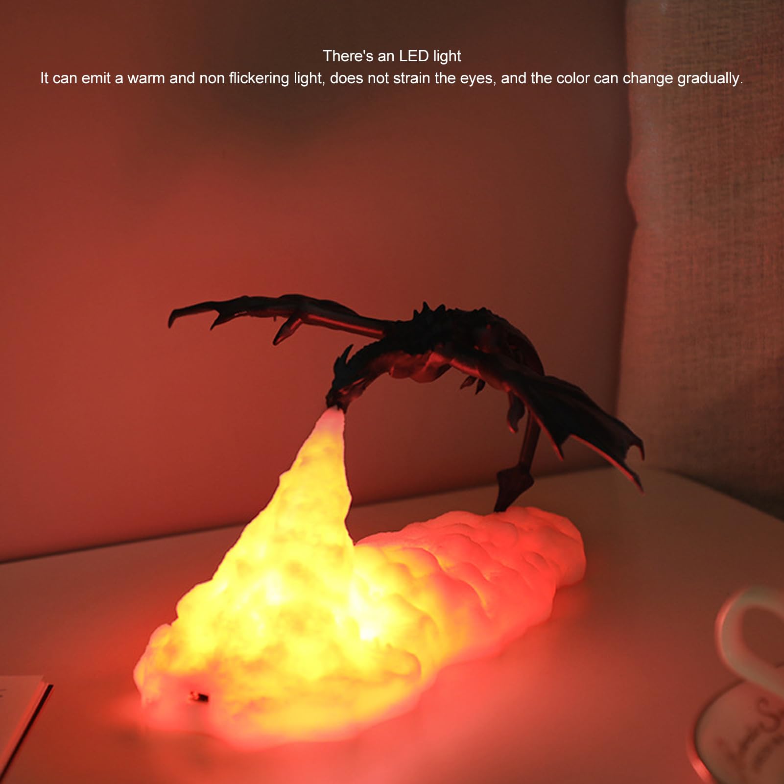 dsheng Usb Dragon Lampe Garçon Fille Feu Dragon Chambre Sommeil Veilleuse Chambre pour 5V Dragon pour 3D Veilleuse 800Mah pour LED pour Rouge Usb 5V Lumière Rouge Chambre Enfant Chambre