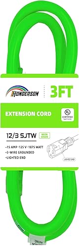 Miniatura 97 de Cable de extensión iluminado para exteriores 12/3 de 6 pies, calibre 12, 3 puntas, SJTW, resistente cable de extensión rojo neón con enchufe de 3