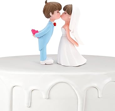 2.2" Wedding Cake Topper Bride Groom, Resin Couple Statue Decorative Figurine, Rustic Vintage Miniature for Anniversaries Doll Engagement Parties Bridal Shower, Scene Figure Sand Table Cake Decoration