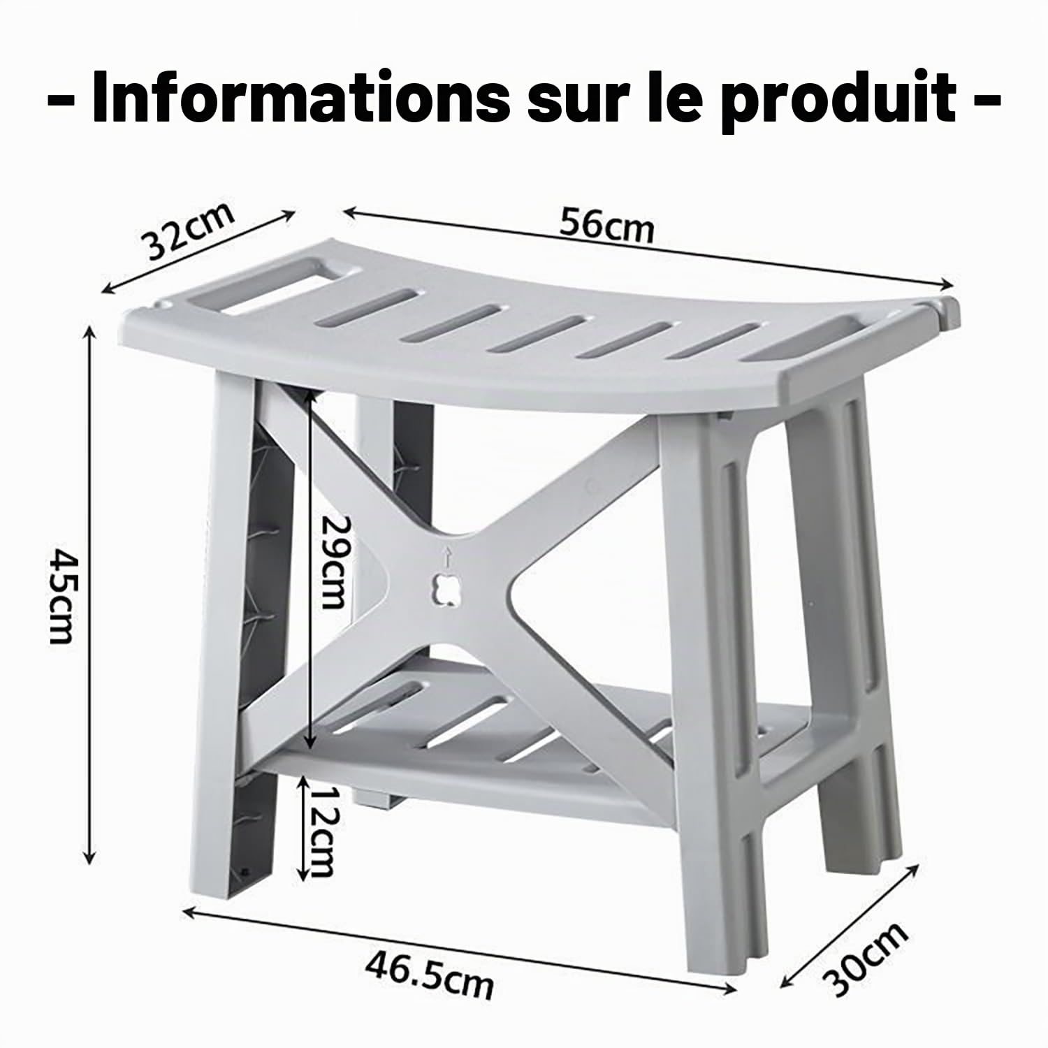 Tabouret de Douche Antidérapant,avec Support de Pommeau de Douche,Banc de Salle de Bain Imperméable avec Étagère, Siège Antidérapant pour Douche pour Personnes âgées