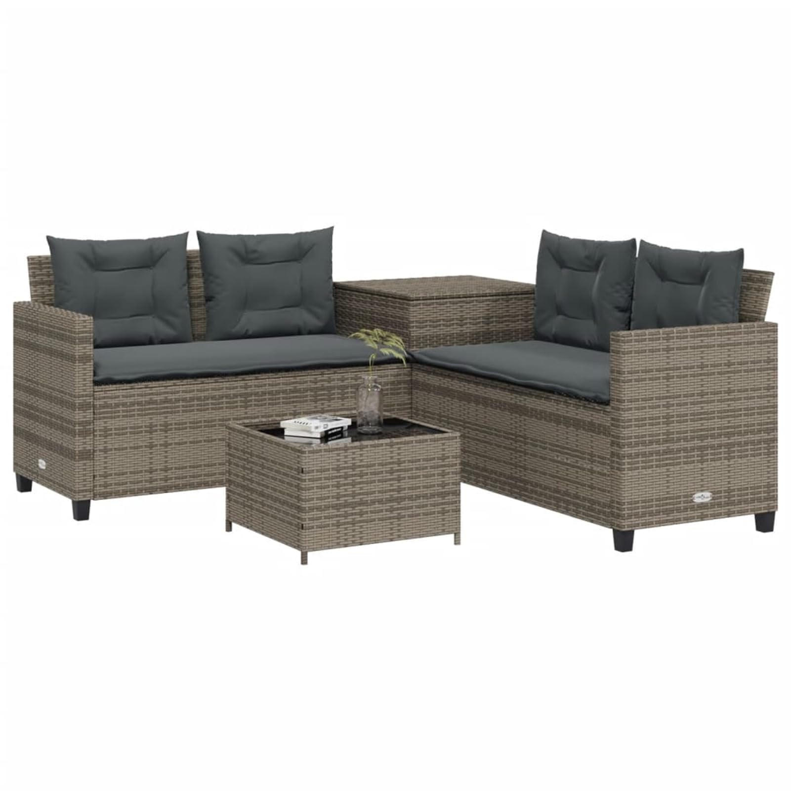 IKAYAA Conjunto Jardín de Ratán, Sofá de Esquina, Sofa Exterior, Conjunto Terraza en Acero y Resistente a la Intemperie, Muebles Jardín Exterior, 1 Sofá de Jardín, 1 Mesa, 1 Caja, Gris-2
