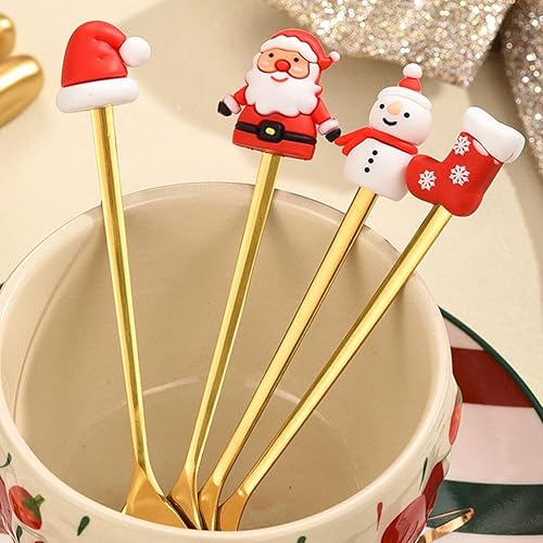 Miniatura 8 de UPKOCH 6 cucharas de Navidad, cucharas de acero inoxidable para remover con pedante, cucharas de café, cucharas de té, cucharas de postre, cucharas