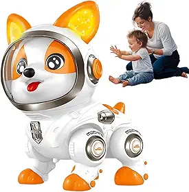 Robô Inteligente - Brinquedo Interativo: Cão Elétrico que Dança e Faz a Festa - Repete a Fala Voz - Com Gravador Gravação (BRANCO E LARANJA) - MJ BRANDS