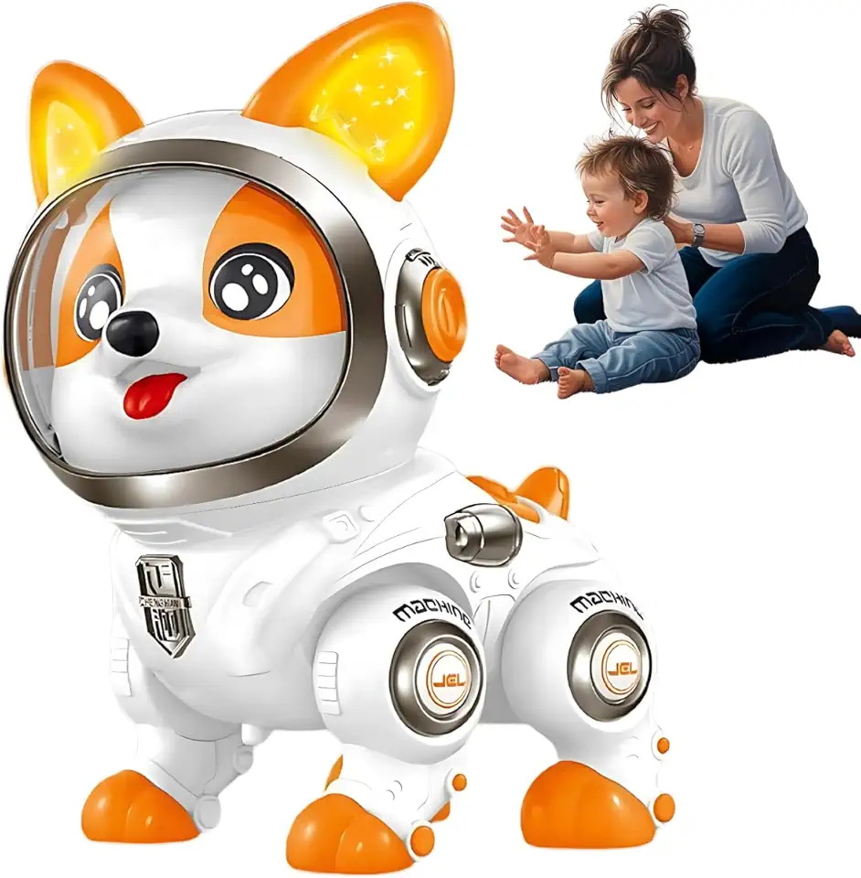 Robô Inteligente - Brinquedo Interativo: Cão Elétrico que Dança e Faz a Festa - Repete a Fala Voz - Com Gravador Gravação (BRANCO E LARANJA) - MJ BRANDS