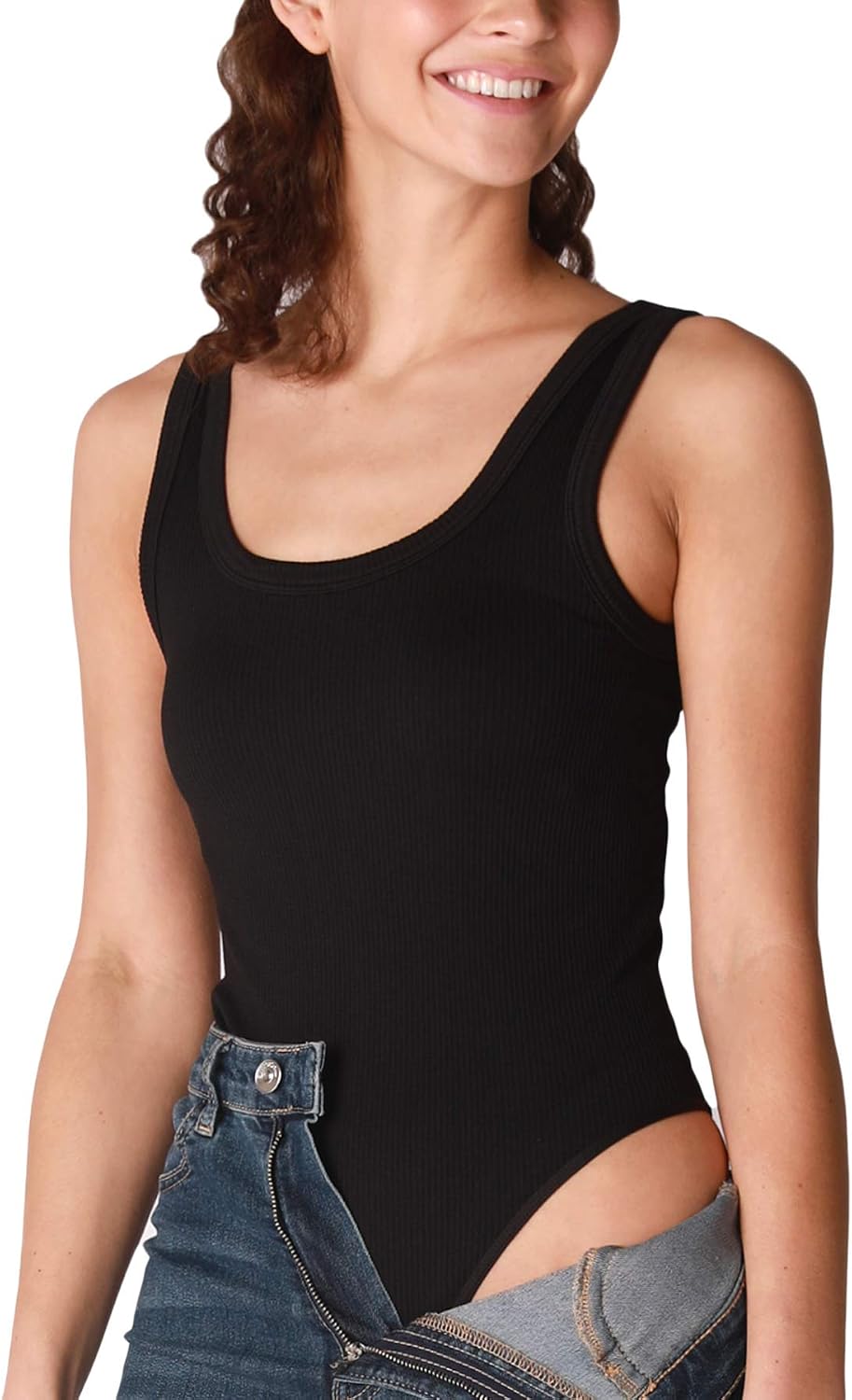 NIKIBIKI Women Seamless Ribbed Scoop Neck & Back Bodysuit, Made in U.S.A