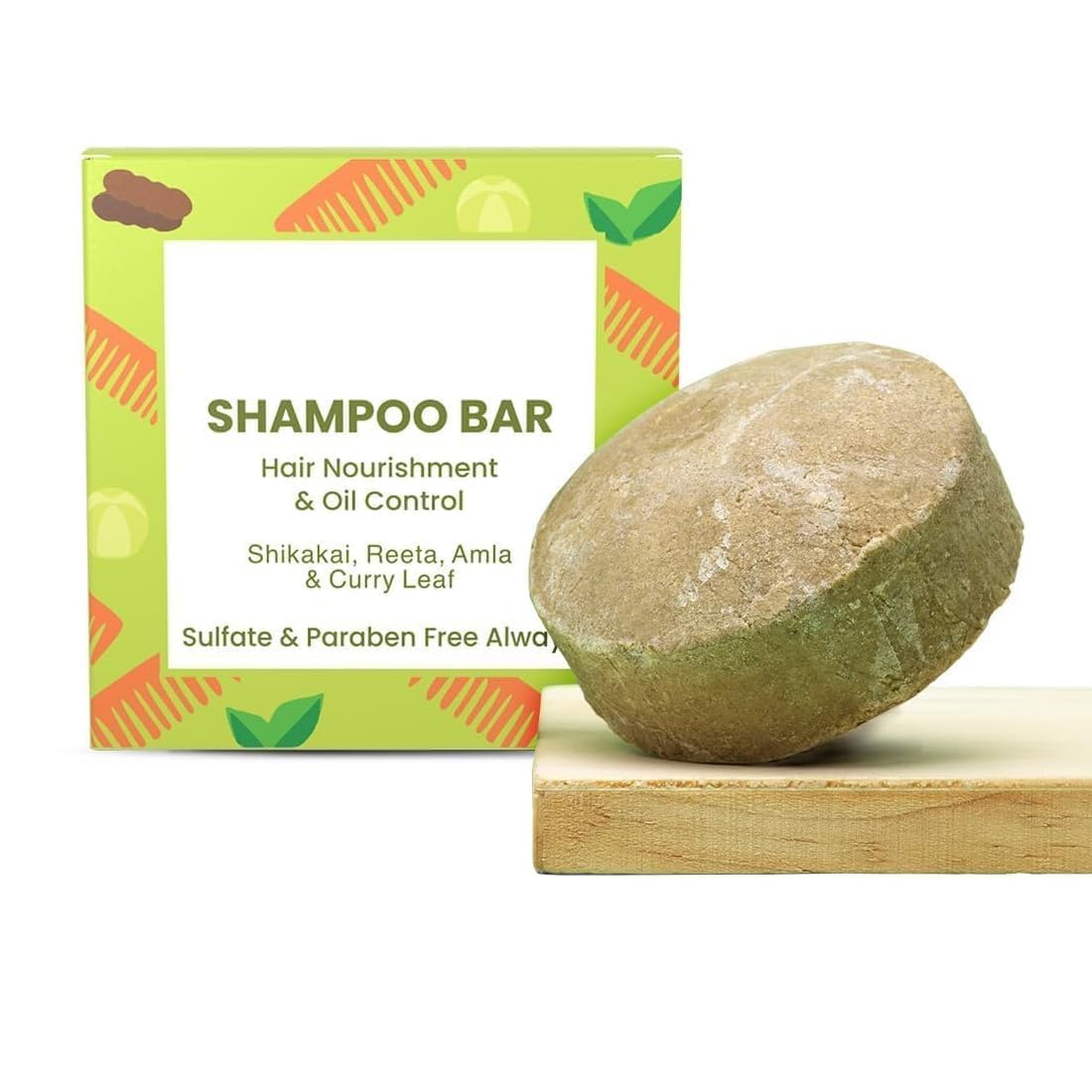 MM Shikakai Shampoo Bar | Contains Shikakai, Curry Leaf, Reeta & Amla Extracts | Men & Women | Sulphate & Paraben Free| Natural- (Cardboard) - 80gm
