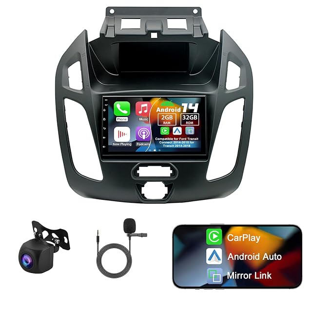 Android 13 Double Din Car Radio Compatible with Ford Transit Connect for Transit 2014-2018 2G 32G 7 Touch