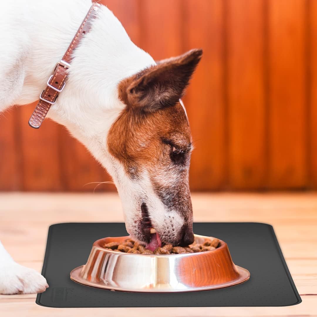 Croc Liner Silicone Pet Feeding Mat, Waterproof, Raised Edge, Dishwasher Safe, Pet Placemat Tray (Medium-Dark Charcoal Grey)