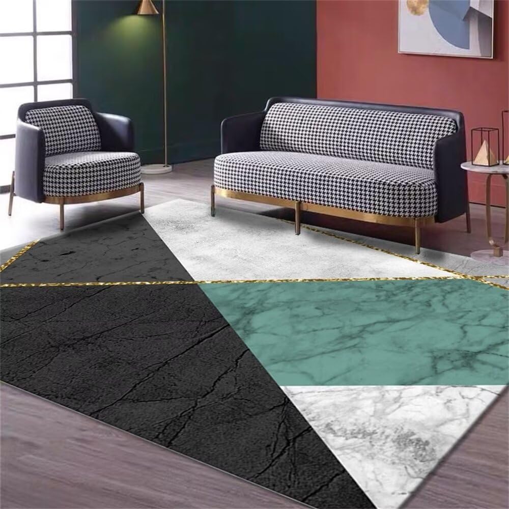 Tapis moderne deco salon au design géométrique gris bleu exclusif