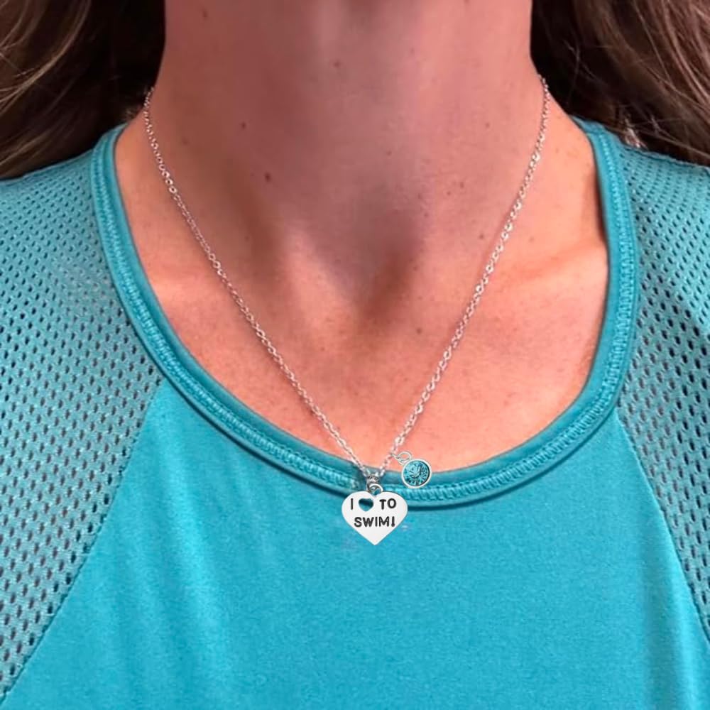 Sportybella Swimming Necklace, Swim Jewelry, Swimmer Heart Charm Pendant With Blue Gem Gift For Swimmers And Swim Teams, Swimmer Gifts
