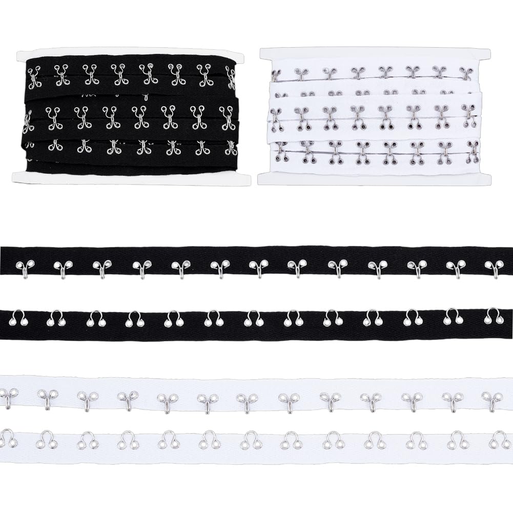 NBEADS 6 Yards/5.49M 2 Colors Hook and Eye Tape, 2.5cm Wide Hook and Eye Trim Cotton Garment Accessories for Bra Sewing DIY Corset Quilting Clothing Decorations