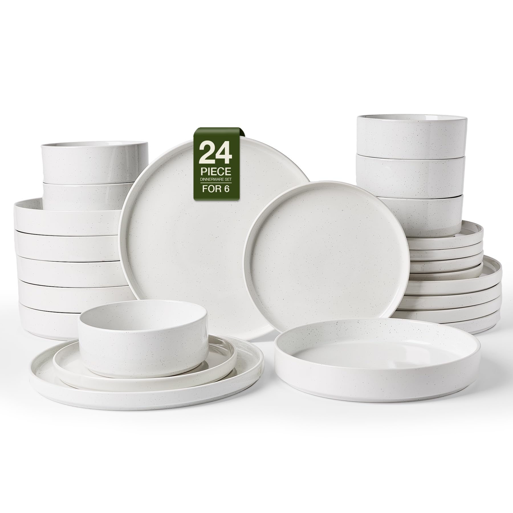 Famiware Nebula 24-Piece Dinnerware Set with Pasta Bowls, White