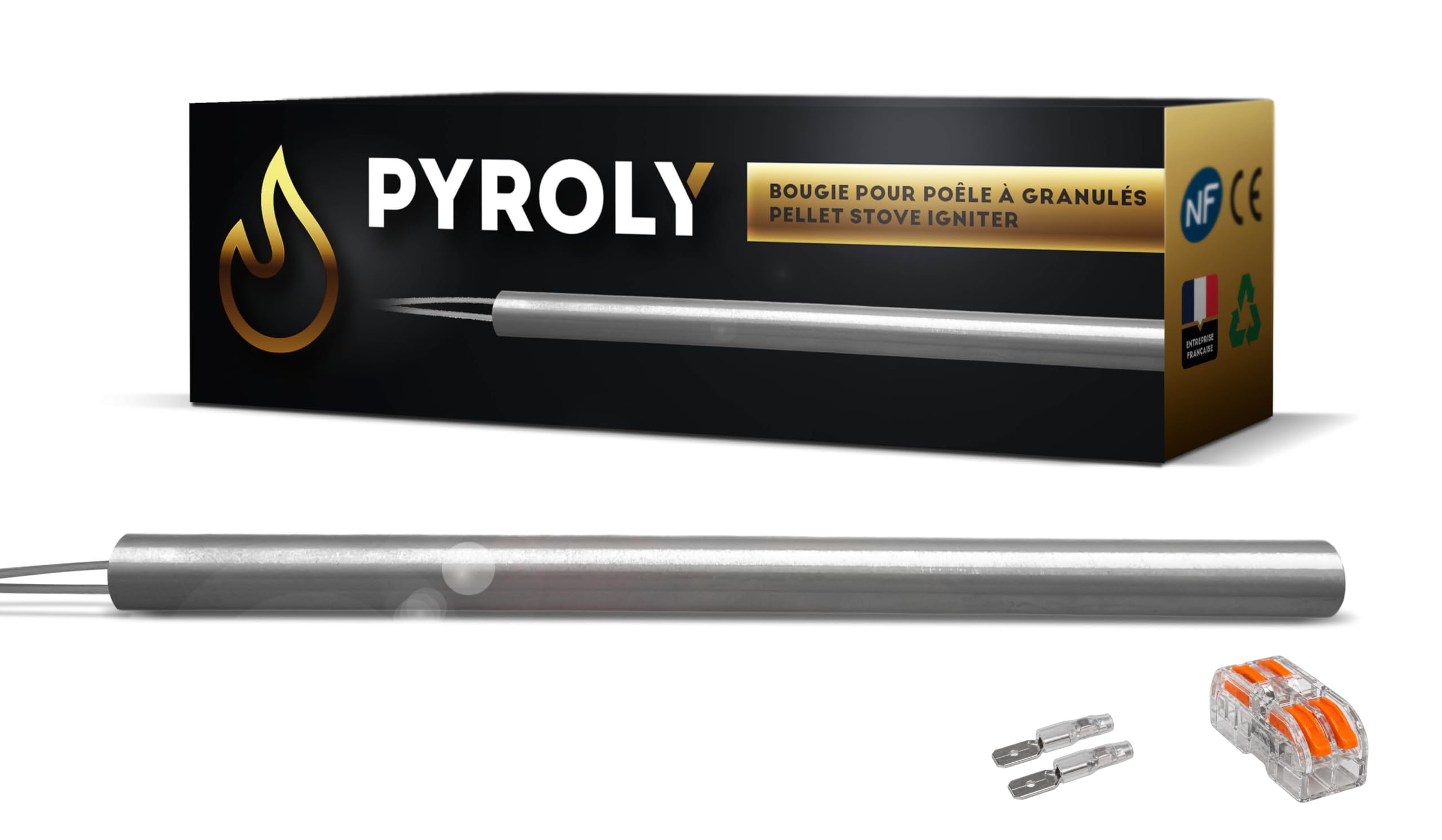 Bougie d'allumage pour poêle à granulés 155mm - Ø9,9mm - 300W - lisse | Compatible BESTOVE / EDILKAMIN / LA NORDICA EXTRAFLAME - Qualité supérieure avec connecteurs