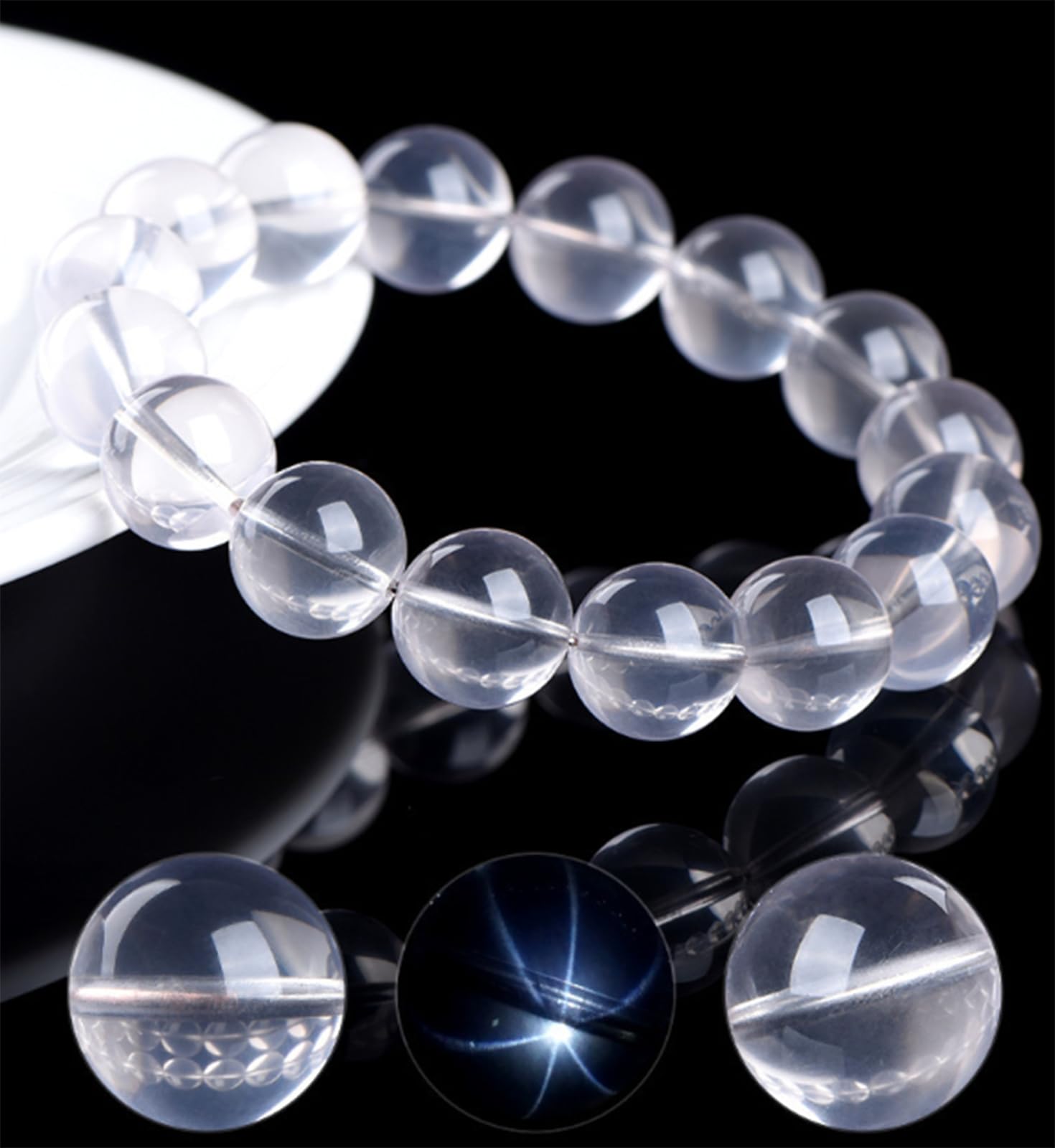 Natürliches Sternquarz-Perlenarmband für Damen, milchig-weißes Kristall-Edelstein-Perlenarmband, Heilstein-Yoga-Energieschmuck,11~11.8mm