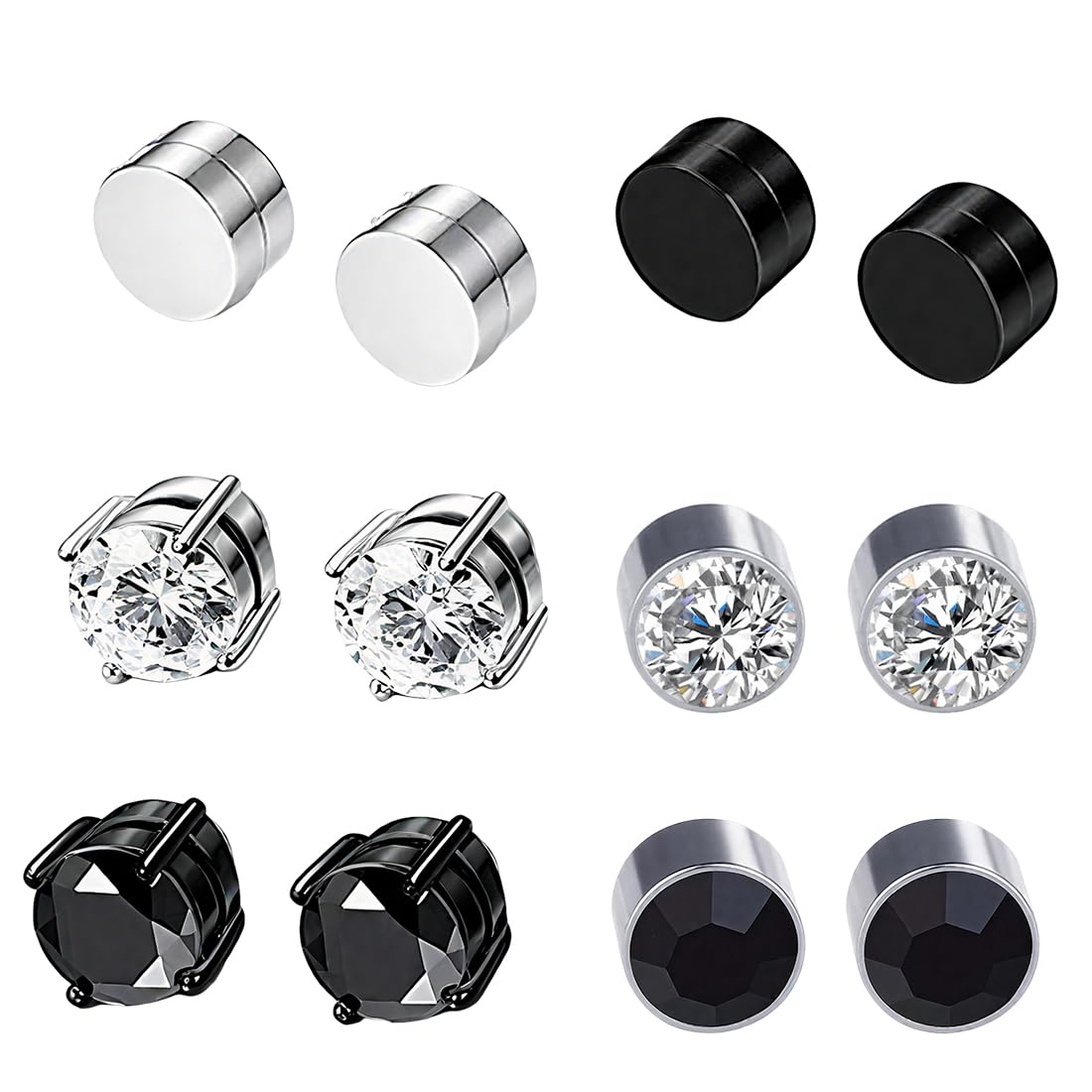 6 Paia orecchini uomo, Orecchini senza buco, Orecchini calamita, 6mm