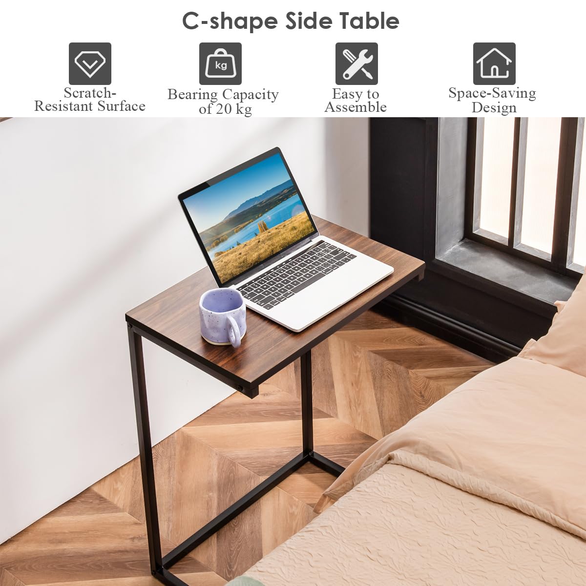 LIFEZEAL Tavolino Da Divano A Forma Di C, Altezza Regolabile, Tavolino