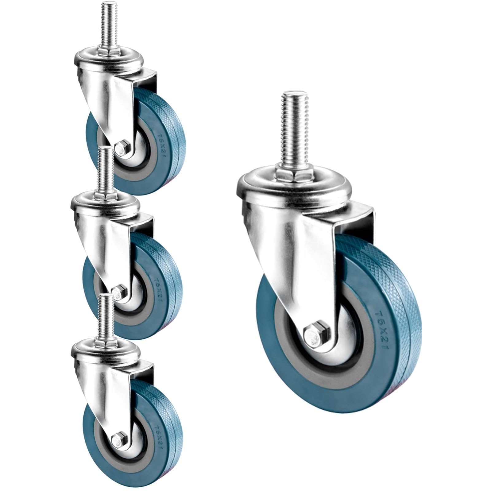 ZGUOUZANTYE 4x Threaded Swivel Casters PVC Furniture Replacement Wheels Heavy Duty With Brake No Floor Marks For Cart Toolbox Workbench(Swivel,75MM/M12)