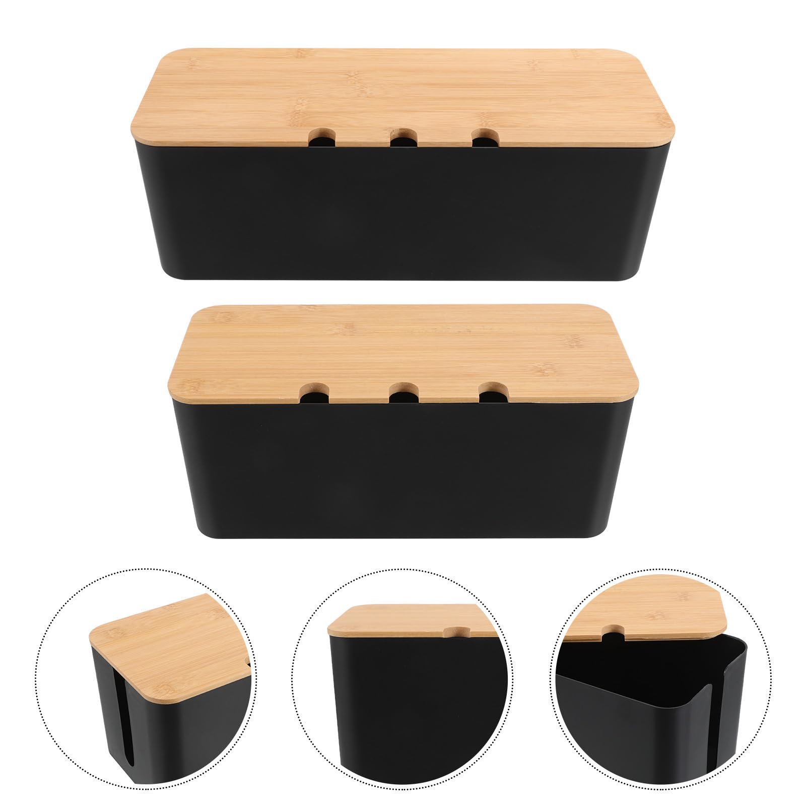 Caja de Gestión de Cables con Orificios, Plástico y Madera, Escritorio