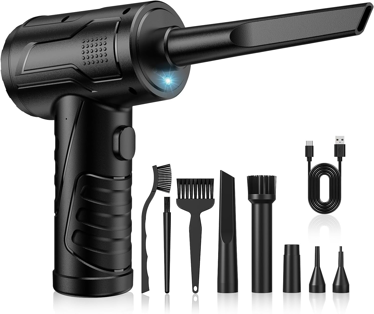Souffleur D'air Comprimé Sans Fil - 105 000 Tr/min, 3 Vitesses - Pour Nettoyer Clavier, PC, Voiture, Meubles - Avec 5 Buses Et Batterie Rechargeable USB-C