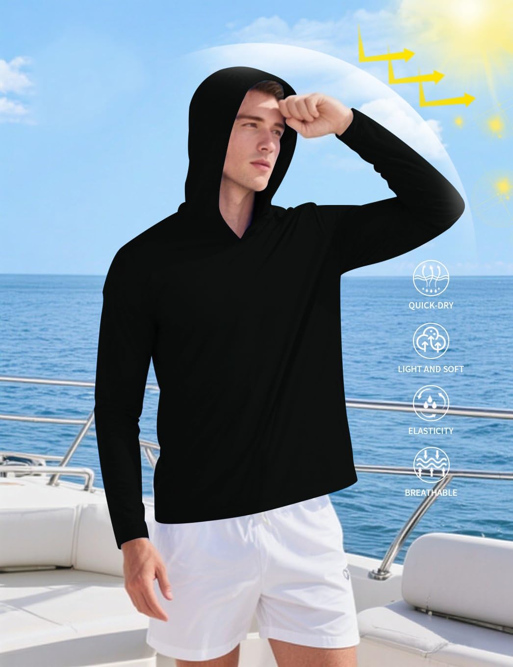 Gary Com 5 Pack Mens Long Sleeve Work Pullover Sun Protection Hooded Shirt Quick Dry Comfortable Shirt for Workout Fishing