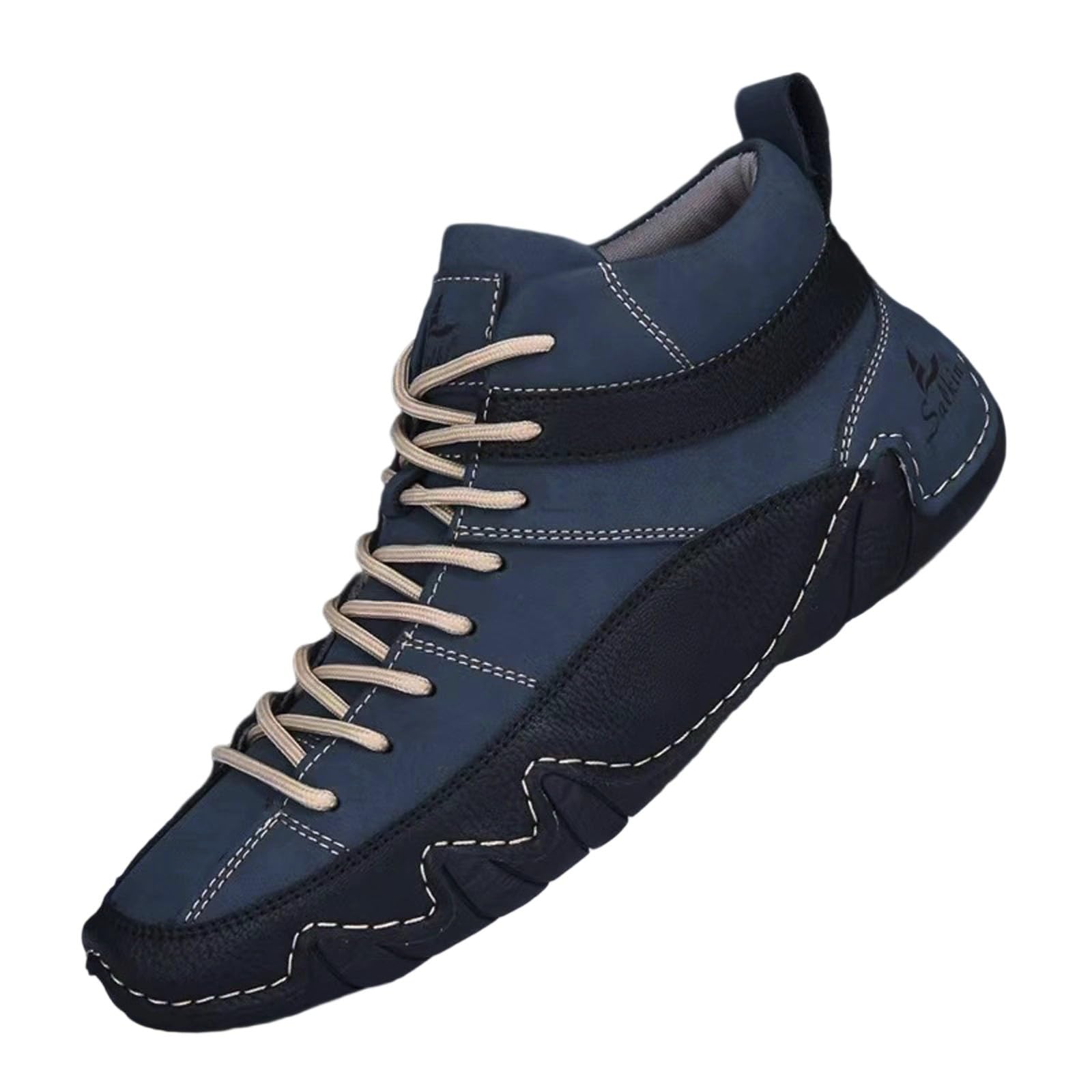 Zapatillas Deporte,Botas Casuales de Cuero para Hombre, caña Alta, Costuras Hechas a Mano, cómodas, sin Cordones, Zapatos de tacón Plano para Uso Diario con Jeans en otoño e Invierno.