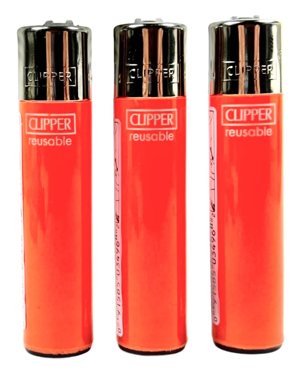 3 Orange Clipper Lighters Refillable Reflintable