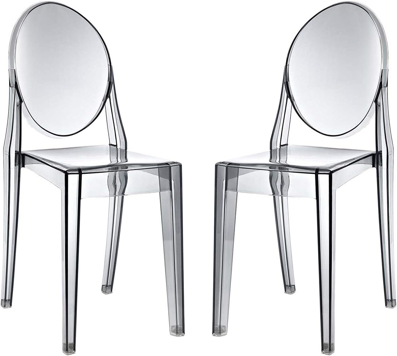 2PCS Ghost Acrylic Transparent Clear Stackable Dining Chair Set (Smoky Grey)