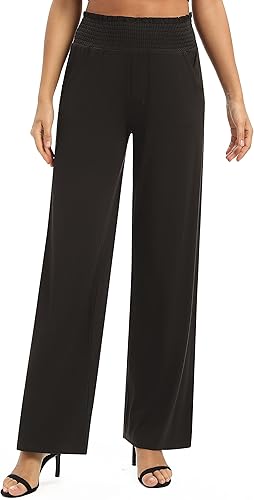 Miniatura 3 de Urban CoCo - Pantalones de descanso palazzo de pierna ancha para mujer, estilo casual, pierna recta, cintura alta, elásticos