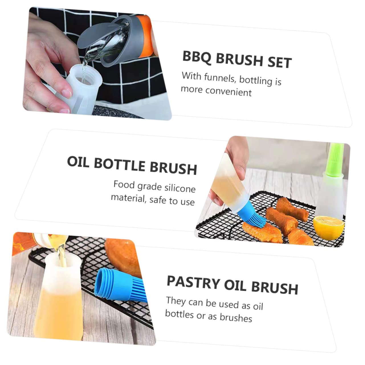 Cabilock 5pcs Silicone Oil Bottle Brush Set Bbq Grill Basting Brush for Cooking Cleaning Random Color