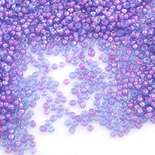 6500pcs 2mm Glass Seed Beads Inner Color 8 Colors 11/0 Pony Beads Mini Beads for Kids (Purple), Red,Purple,White, 1,8 mm ~ 2 mm