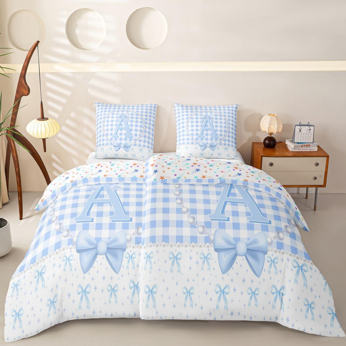 Homewish Blau Weiße Schleife Bettwäsche 4teilig 155x220