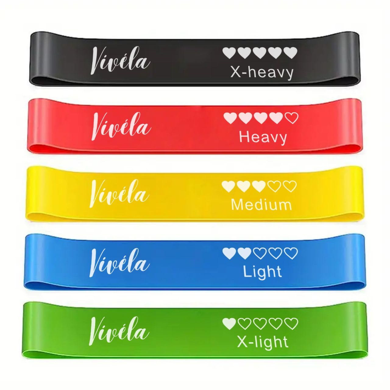 Vivéla Resistance Fitness Bands, 5-Piece Set of Skin-Friendly Exercise Loops for Yoga, Home Workouts, Stretching, Gym Training, Weight Loss, Toning and Pilates