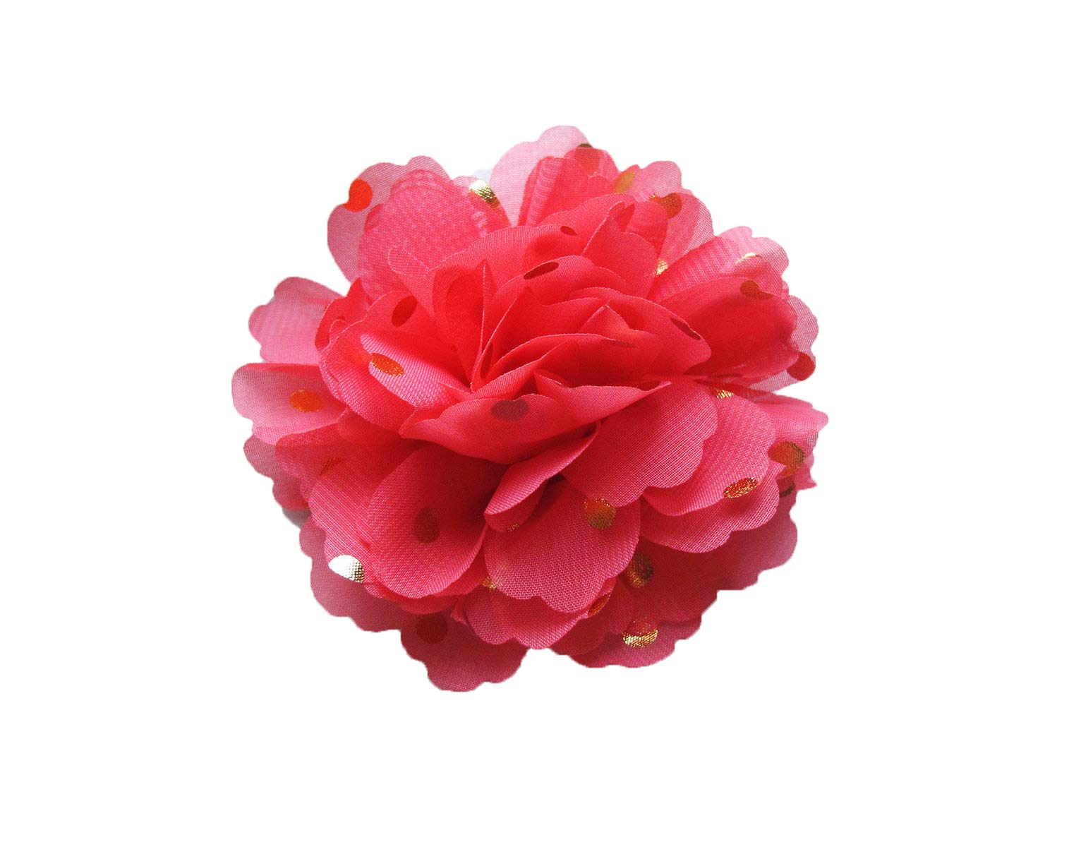 PrettyBoutique Girls Women Chiffon Gold Polka Dots Flower Hair Clip Bobble Brooch Pin (4.8cm Alligator Clip, Coral)