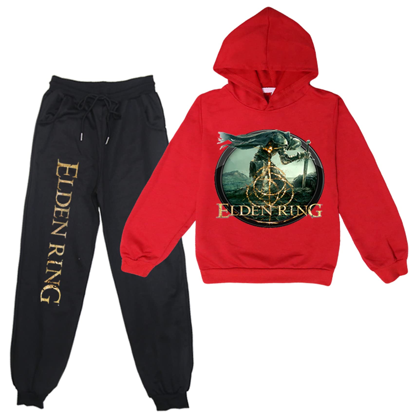 【童装】Potekoo Kids Casual Hooded Elden Ring Sweatshirts and Sweatpants Sets Comfy Loose Fit Clothing Sets Cotton Hoodies