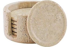 Travertine Marble Round Coasters: Handmade Round Coasters, 3.5&qout; Set of 6 with...