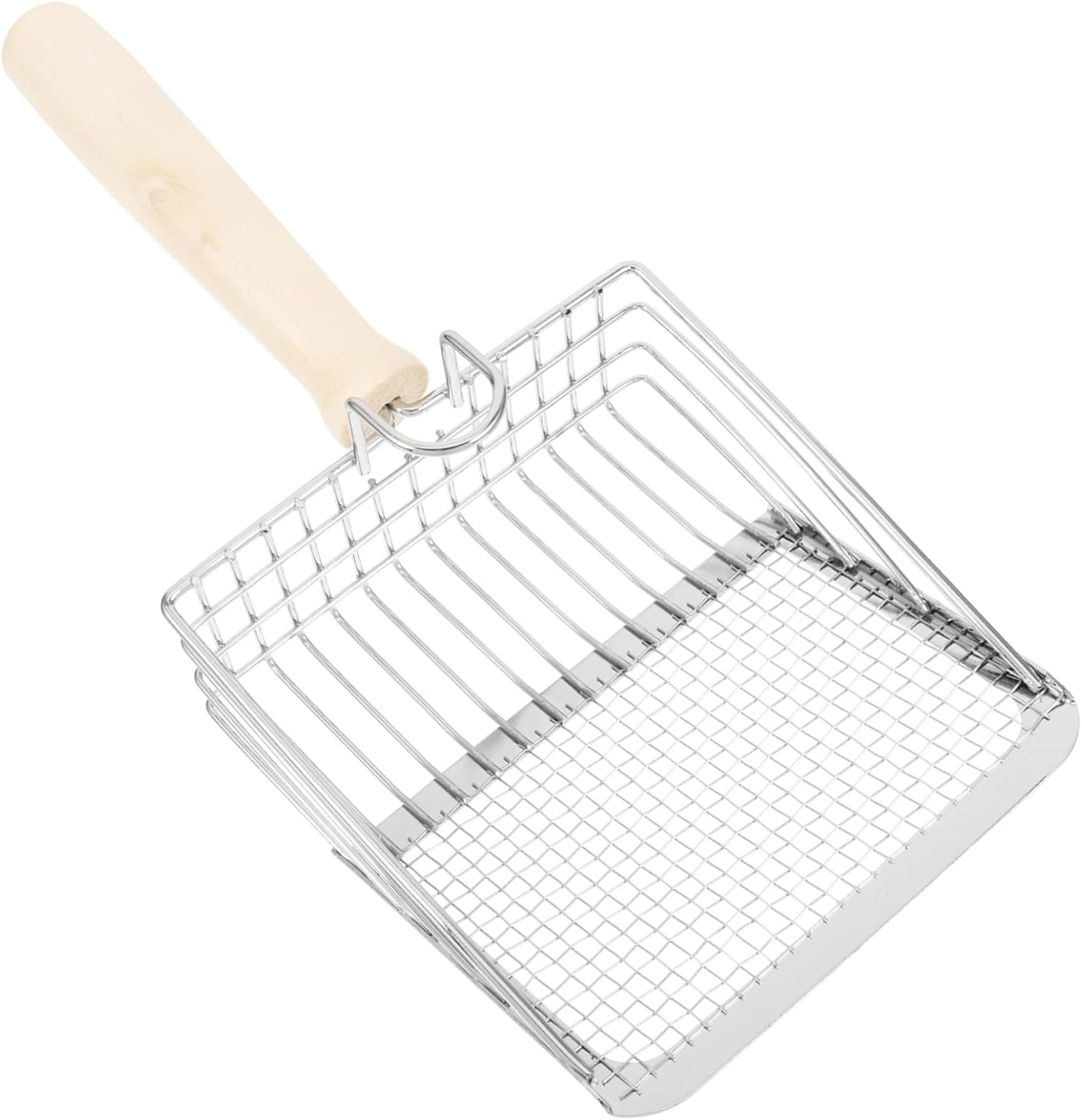 BESTonZON Cat Litter Scoop Wooden Handle Stainless Steel Mesh Sifter for Removal Ergonomic Pet Cleaning Tool for Litter Box Maintenance