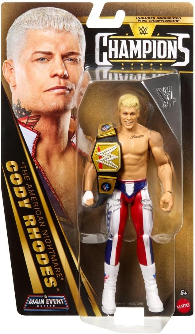 WWE Cody Rhodes Main Event Series Champions 2026 Action Figure with Championship Title, 6-inches
