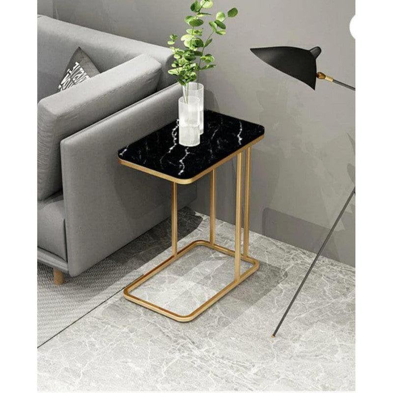 Brown Art Shoppee C Shaped Side Table, Modern Accent Coffee Table Compact Bedroom Bedside Tables Lamp Table with Metal Frame, MDF Table Top, for Bedroom, Living Room (Gold & Black)-image-40