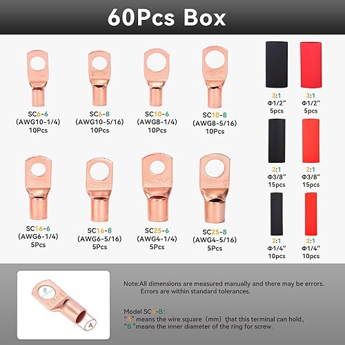 Miniatura 2 de HKS Herramienta de crimpado de terminales de cable de batería 10-1 AWG con cortador, 60 terminales de anillo de cobre y 60 tubos termorretráctiles