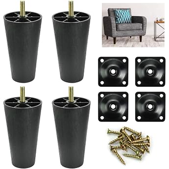 Set of 4 Table Legs Furniture Feet Plastic M8 Black