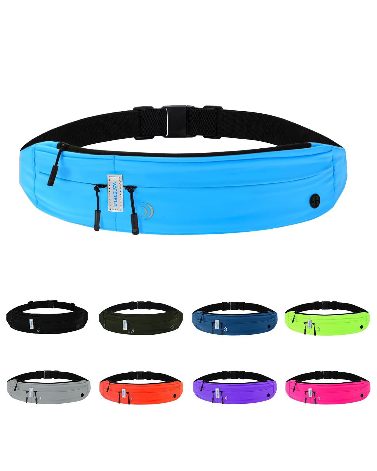 WATERFLY Running Belt Fanny Pack: Runner Marathon Jogging Waist Pack Sport Workout Exercise Fitness Phone Holder Belt for Men Women Jogger Slim