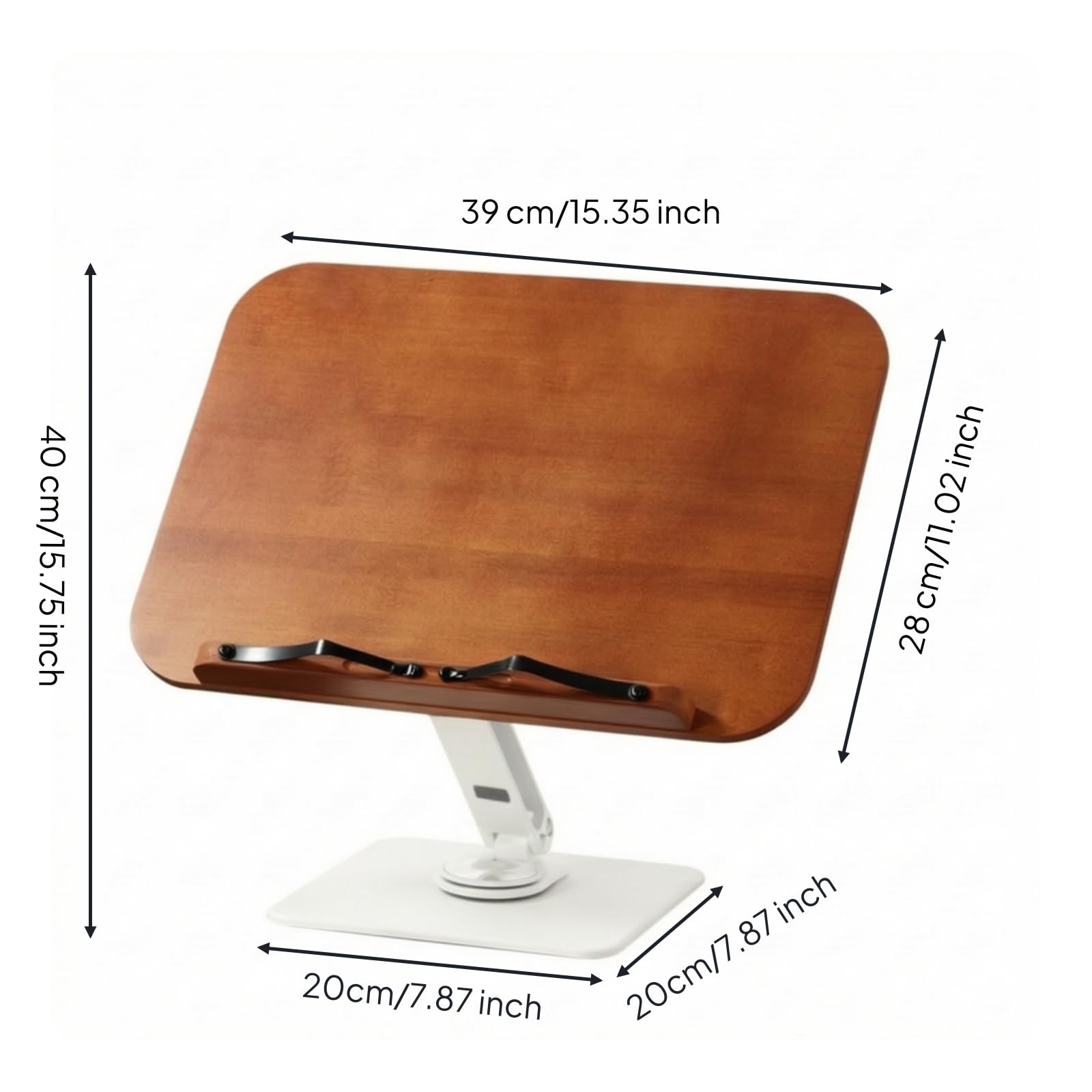 F Fityle Atril de Lectura Ajustable te Atril Base Portadocumentos con Panel de Bambú y Estructura de Aluminio Clips Sujeta, S-J04 Bambú Elevable Con Soporte Giratorio