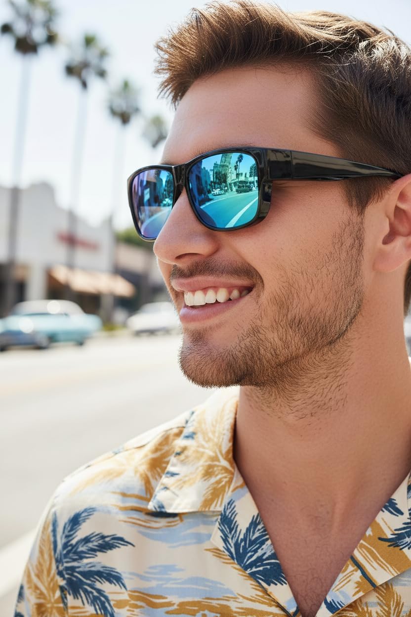 FIMILU Over Glasses Sunglasses for Men, Polarized Fit Over Sunglasses Wrap Around Glasses UV400 Protection at Driving(2 Pack)