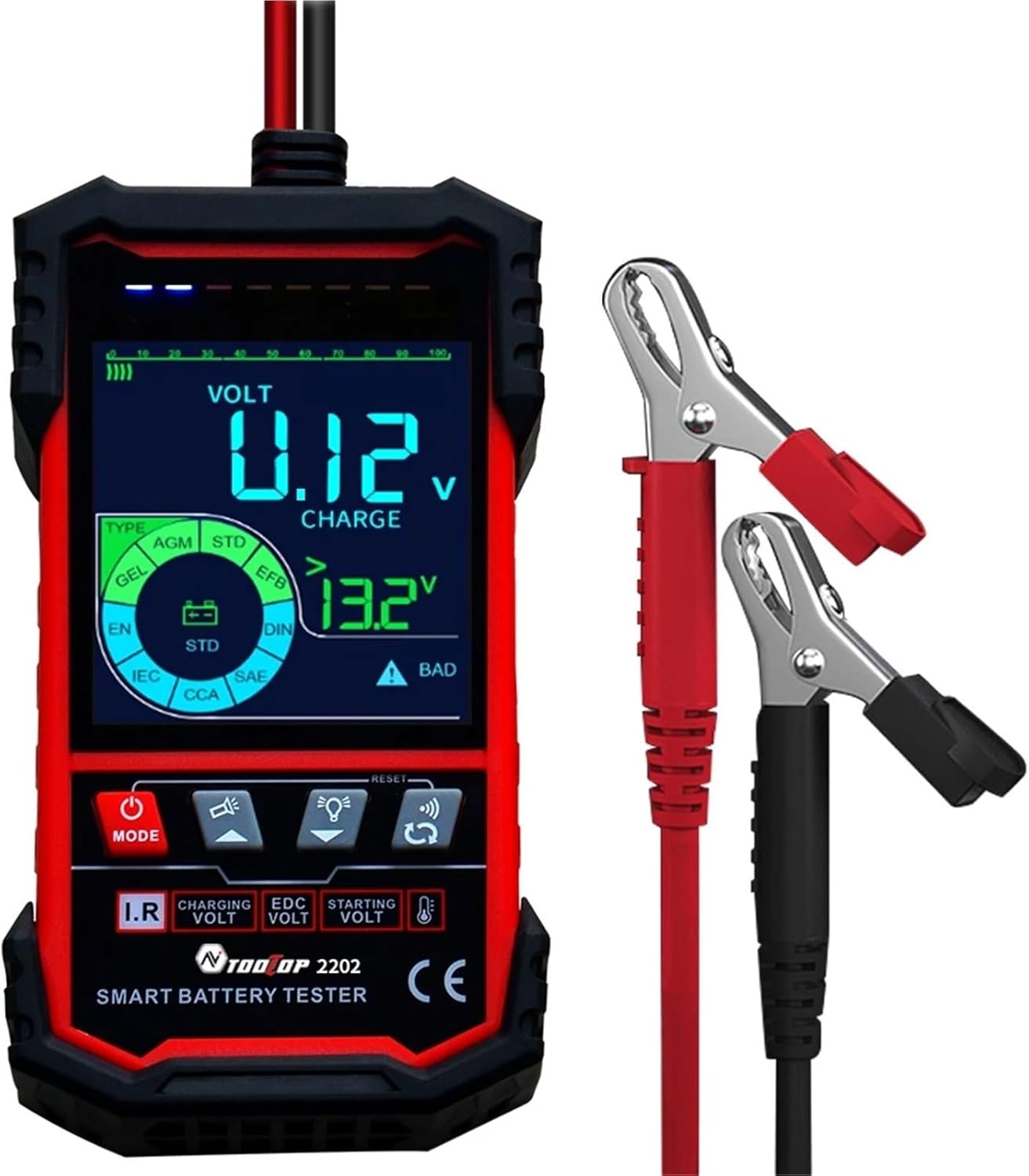 TOOLTOP 3.2 Inches Car Battery Tester 12V 24V Temperature Battery Voltage Internal Resistance Test for Lead Acid Battery Test(ET2201)