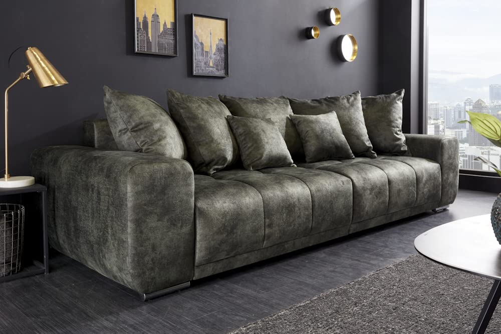 Riess Ambiente Big Sofa ELEGANCIA 285cm moosgrün Microfaser XXL Couch inkl. Kissen Federkern