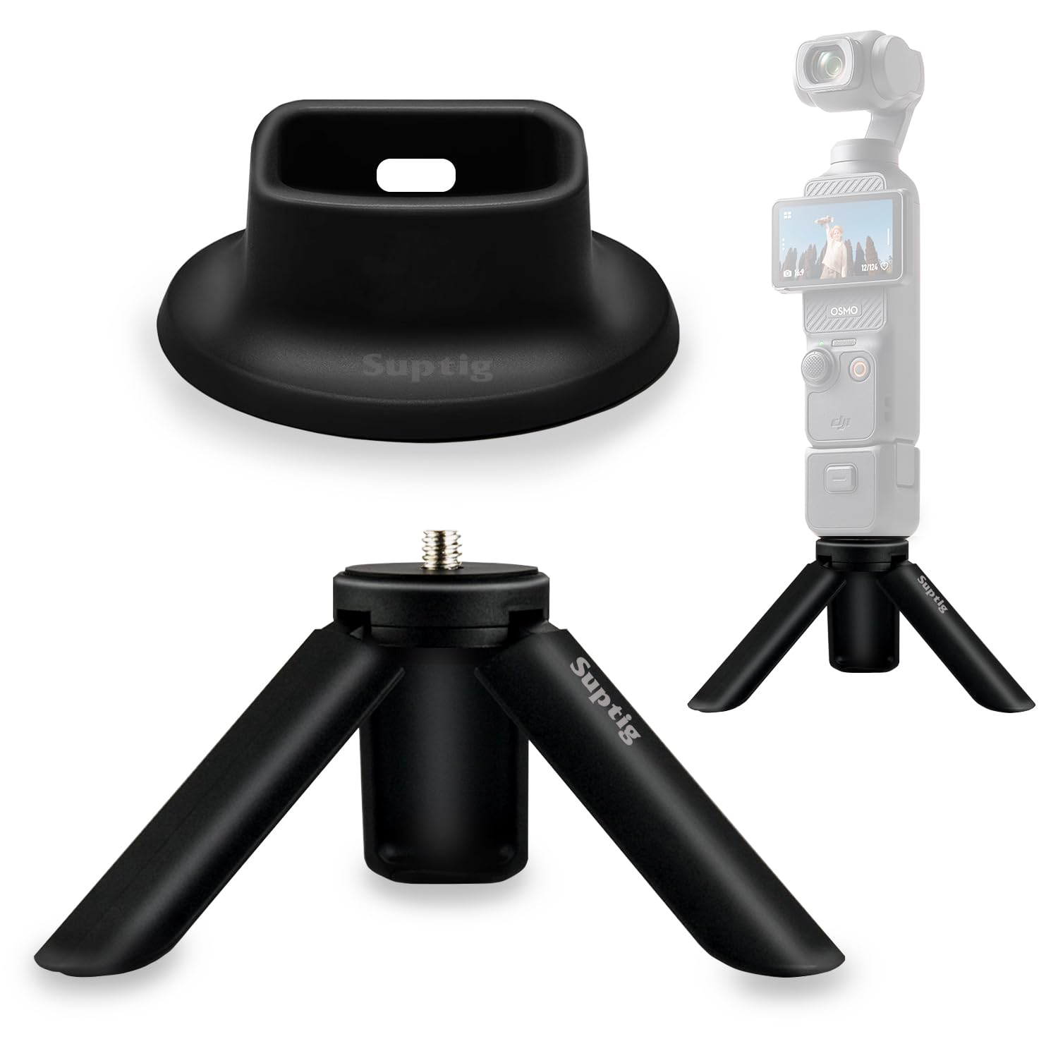 Suptig Tripod Mount, Silicone Non-Slip Desktop Mount for DJI Osmo Pocket 3, Osmo Pocket 3 Accessories(Black)