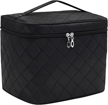 Makeup Bag Cosmetic Travel Bag Large Make Up Bag with Handle Zipper Makeup case Waterproof Cosmetic Pouch for Purse Makeup Brush Bags for Women Girls-Black