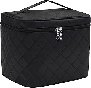 Large Make Up Bag,Portable Cosmetic Bag with Handle Zipper Waterproof Make Up Organizer Bag Travel Toiletry Bag for Women Girls, Black, L